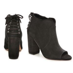 Jessica Simpson Korissa Black Suede Peep Toe Heeled Lace Up Back Bootie Size 5.5